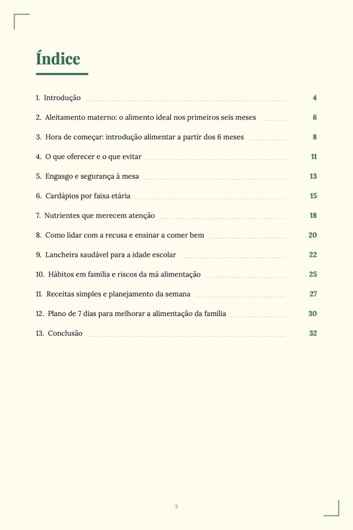 Página de exemplo 1 de Alimentação Infantil