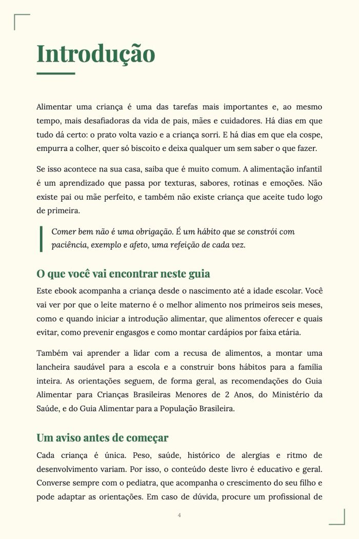 Página de exemplo 2 de Alimentação Infantil