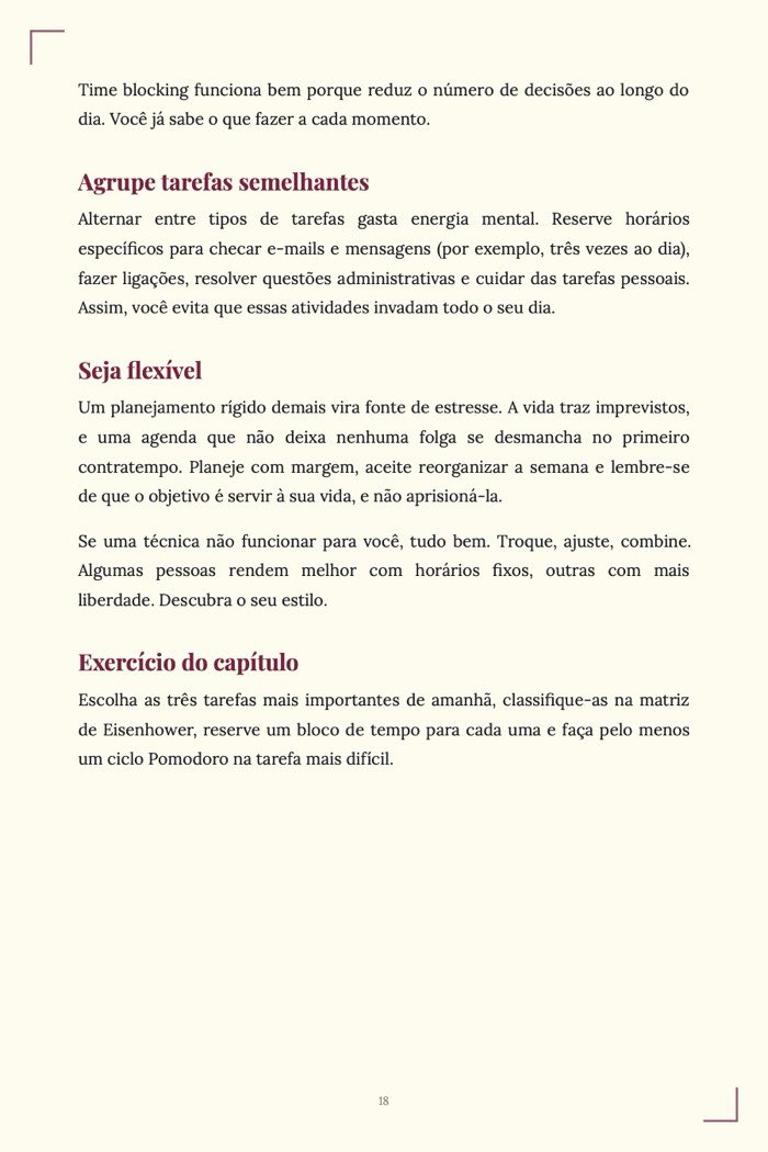 Página de exemplo 4 de Produtividade Pessoal