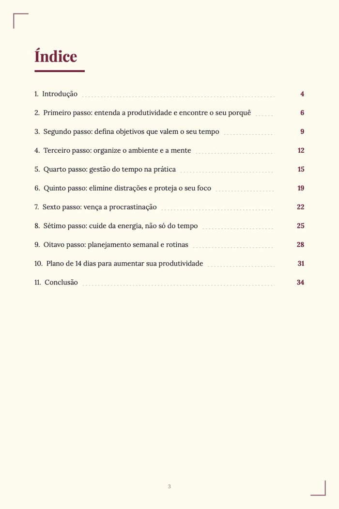 Página de exemplo 1 de Produtividade Pessoal