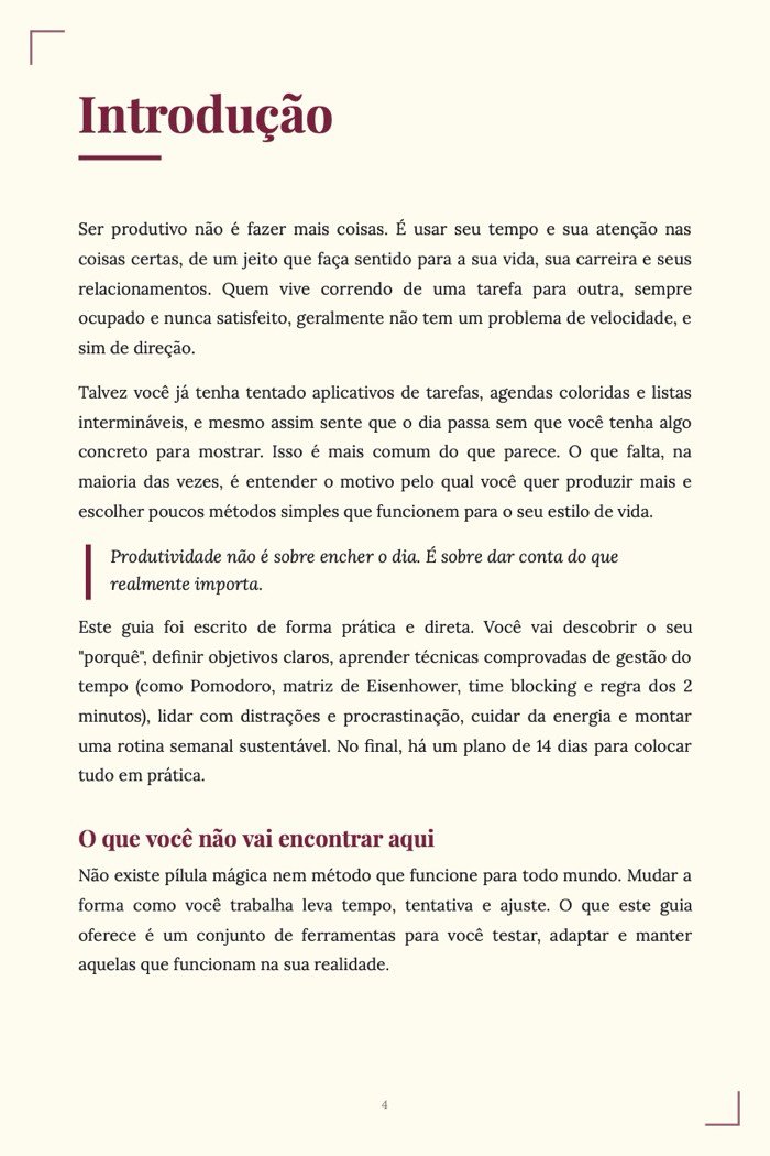 Página de exemplo 2 de Produtividade Pessoal