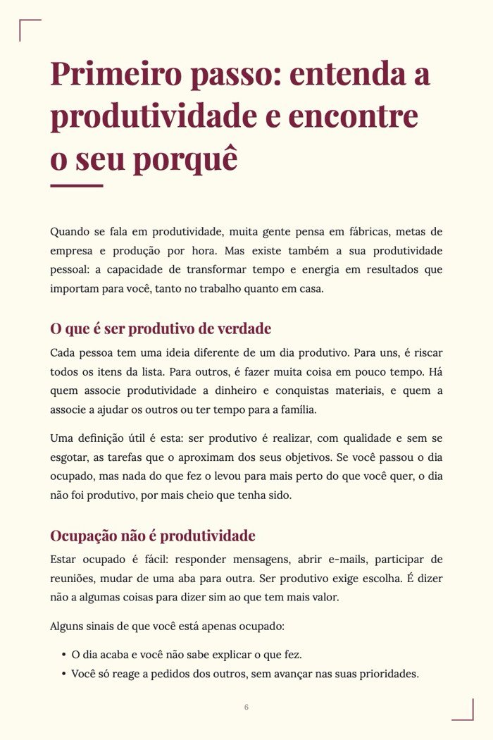 Página de exemplo 3 de Produtividade Pessoal