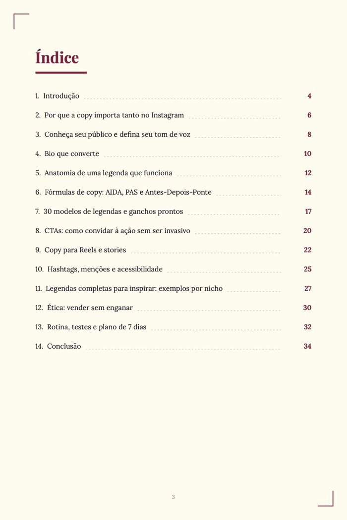 Página de exemplo 1 de Copy para Instagram