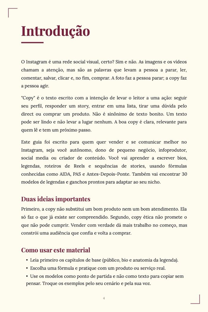 Página de exemplo 2 de Copy para Instagram