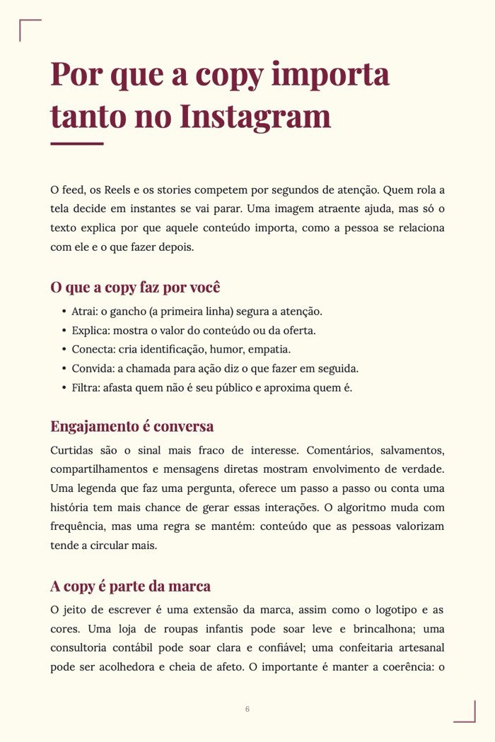Página de exemplo 3 de Copy para Instagram