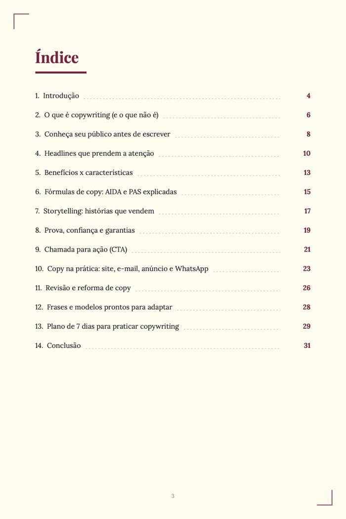 Página de exemplo 1 de Copywriting para Iniciantes