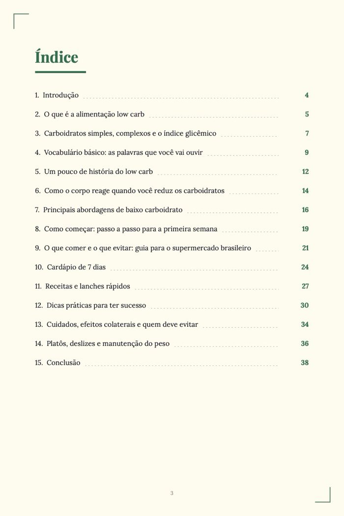 Página de exemplo 1 de Guia da Dieta Low Carb