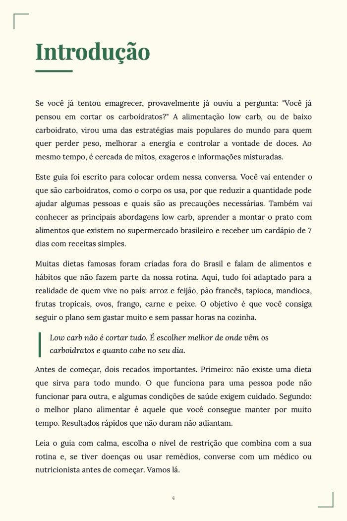 Página de exemplo 2 de Guia da Dieta Low Carb