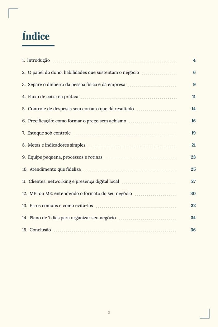 Página de exemplo 1 de Gestão de Pequenas Empresas