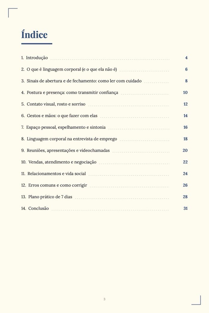 Página de exemplo 1 de Linguagem Corporal na Prática