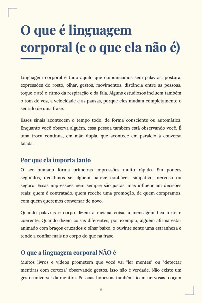 Página de exemplo 3 de Linguagem Corporal na Prática
