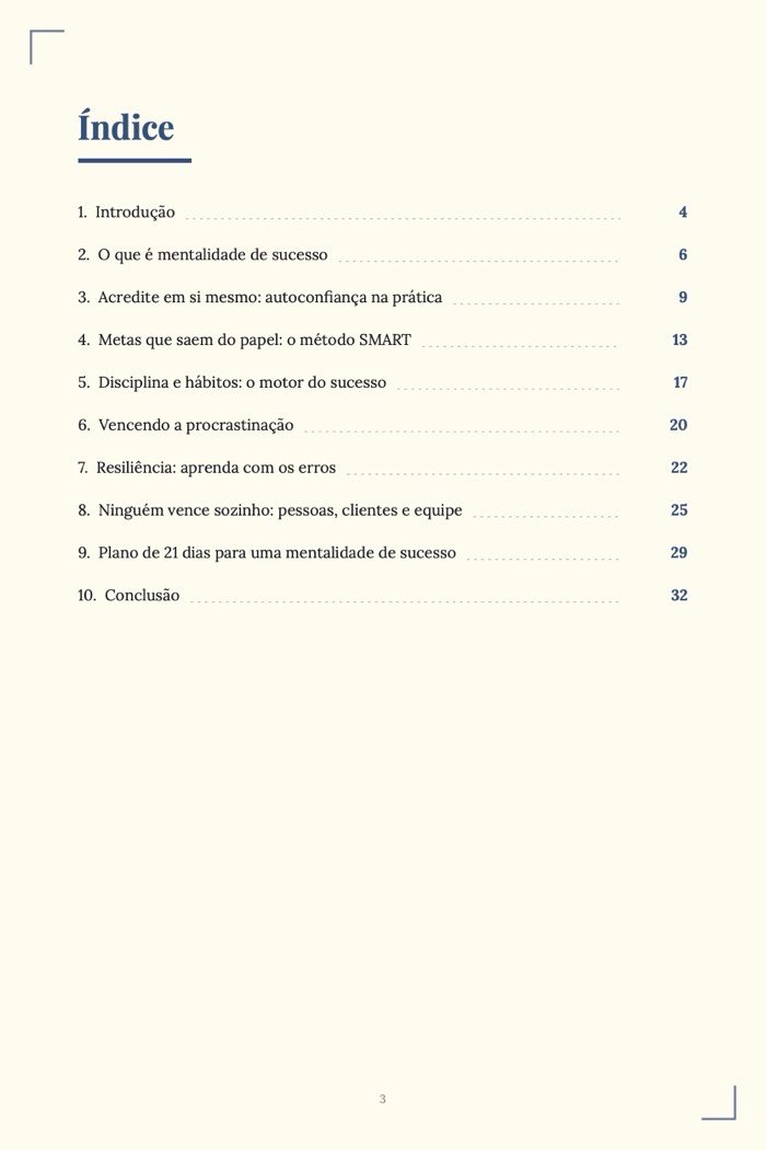 Página de exemplo 1 de Mentalidade de Sucesso