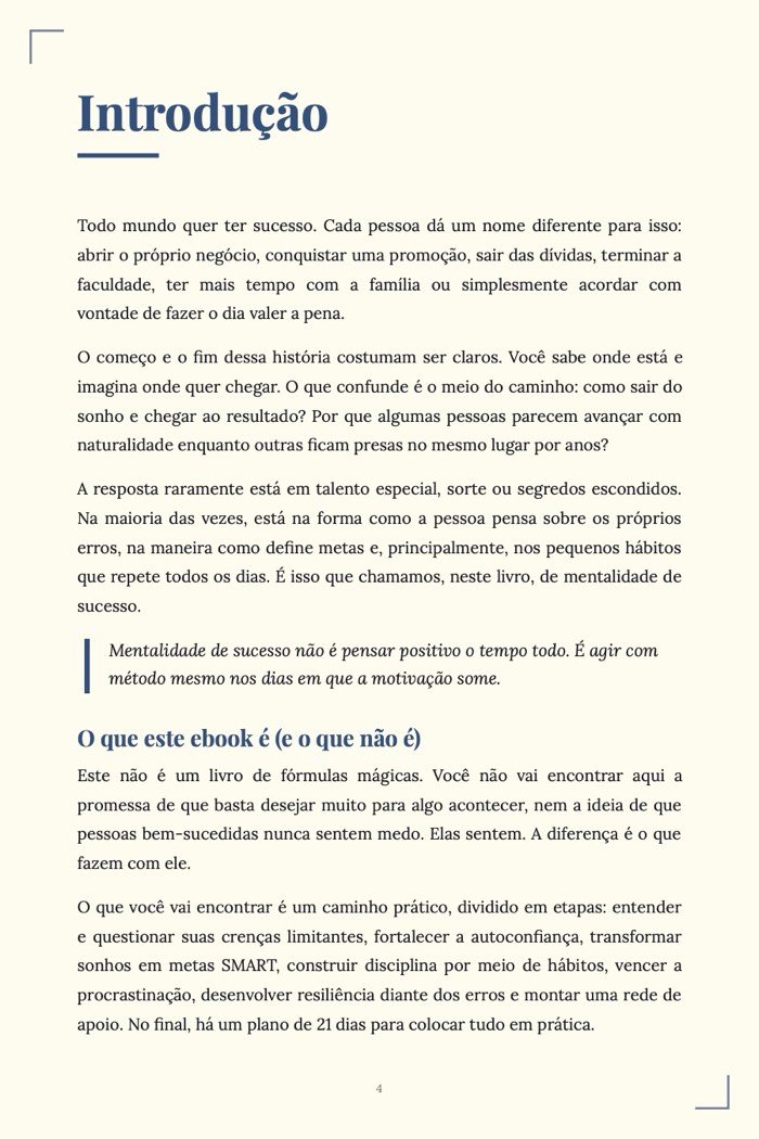 Página de exemplo 2 de Mentalidade de Sucesso