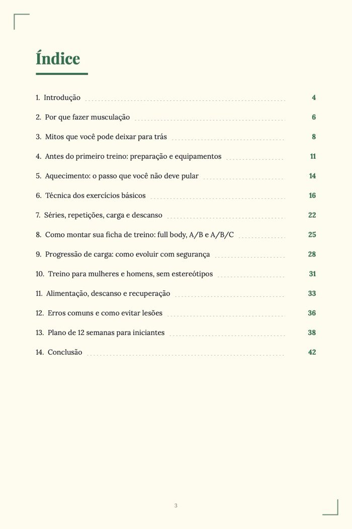 Página de exemplo 1 de Musculação para Iniciantes