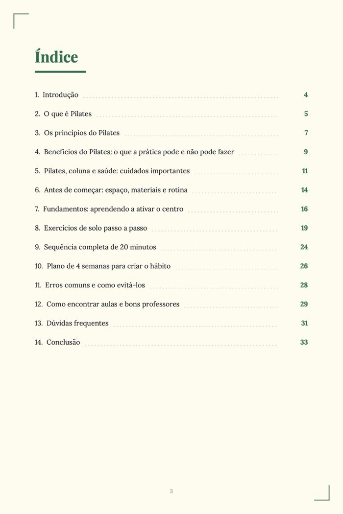 Página de exemplo 1 de Pilates em Casa