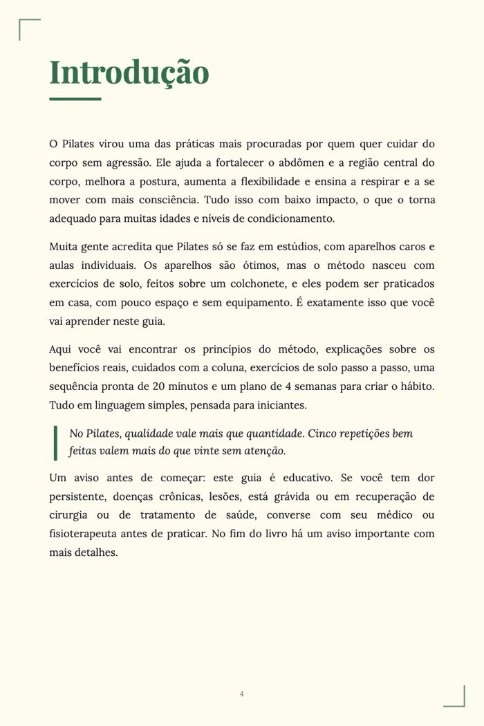 Página de exemplo 2 de Pilates em Casa