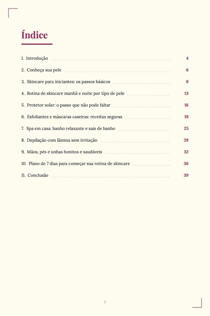 Página de exemplo 1 de Skincare Caseiro