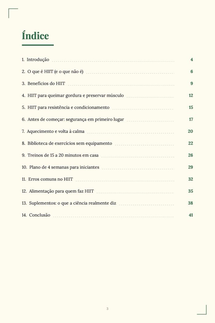 Página de exemplo 1 de Treino HIIT em Casa