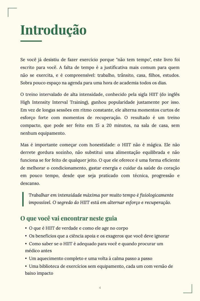 Página de exemplo 2 de Treino HIIT em Casa