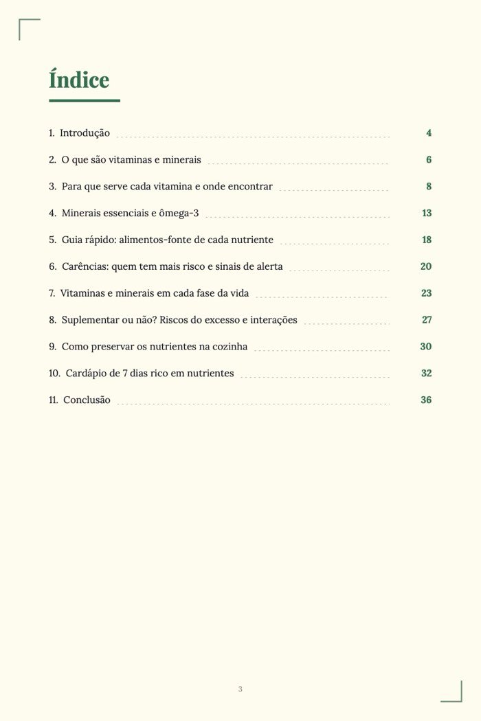 Página de exemplo 1 de Vitaminas e Minerais