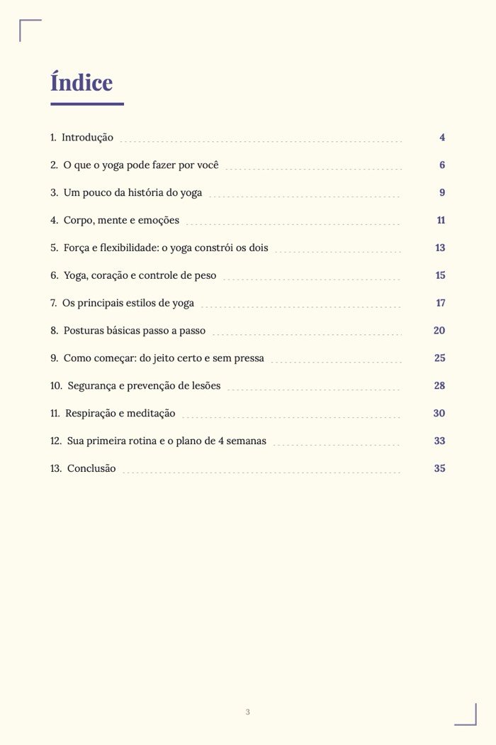 Página de exemplo 1 de Yoga para Iniciantes