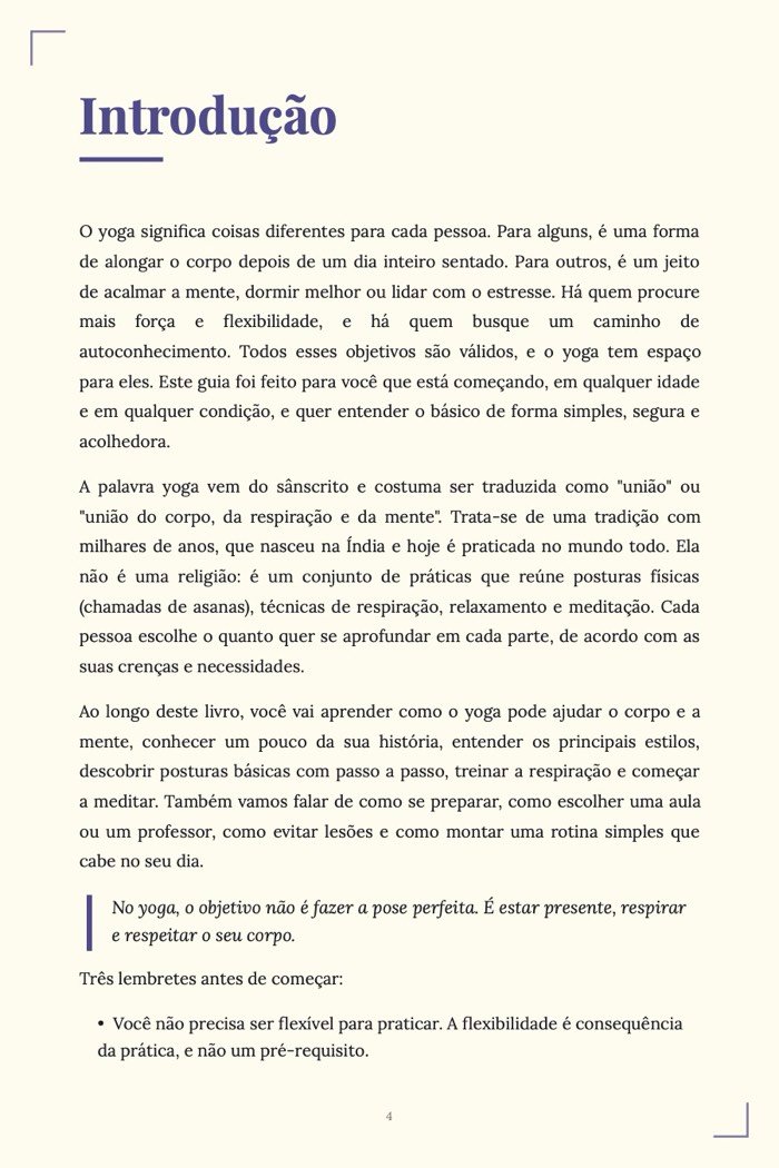 Página de exemplo 2 de Yoga para Iniciantes